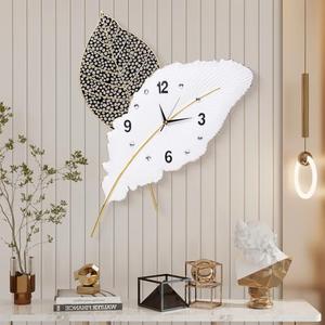 Anmotpe 18x27 inch Large Modern Feather Leaf Shape Wall Clock for Living Room Decor, White Unique Silent Decorative Art Clock for Home Bedroom Office Dining Kitchen