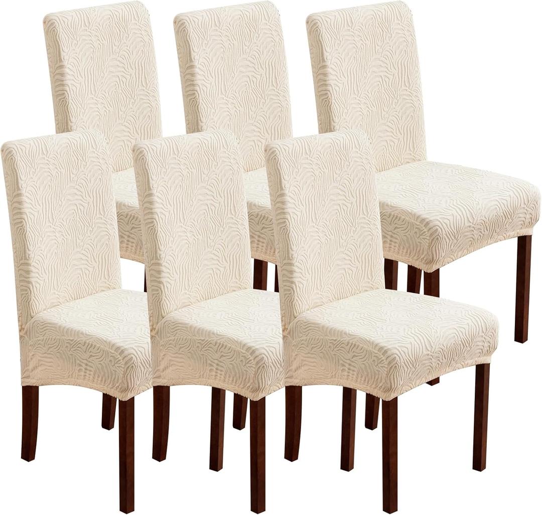Dining Chair Covers, Chair Covers for Dining Room Stretch Parsons Chair Slipcover, for Dining Room Kitchen Chair Protector Cover, Removable, Washable (Beige, 6 Pack)