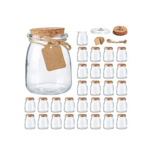 Brajttt Mini Yogurt Jars 30 Pack, 7 oz Glass Favor Jars with Cork Lids, Pudding Containers with Lids, Mason Jar Wedding Favors Honey Pot with Label Tags and String