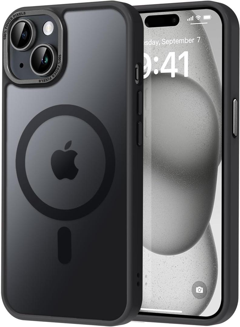 Thomo Upgraded Magnetic for iPhone 15 Plus Case [Compatible with Magsafe] [Mil-Grade Protection], Pocket-Friendly, Slim Translucent Phone Case Cover for iPhone 15 Plus 6.7", Black