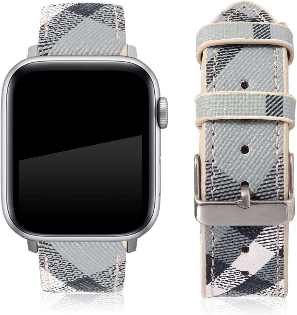 Premium Designer Band Compatible with Apple Watch S10 46mm 49mm 45mm 44mm 42mm for Women Men, Luxury Leather Strap Replacement Adjustable Wristband for iWatch Ultra/S9/S8/S7/S6-S1/SE