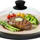 OEC Vented Splatter Guard Microwave Glass Cover for Food with Easy-Grip Handle, 12.5 inch (Inner Diameter 11.8), Food Grade Tempered Glass, BPA Free Silicone Rim with Steam Vent - Dishwasher Safe (Black)