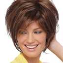 RENERSHOW Short Mixed Brown Highlight Wigs for White Women Shaggy Layered Brunette Pixie Cut Wig with Bangs Synthetic Red Brown with blonde Hair Wig