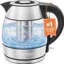 CHEFMAN Electric Kettle - 1.2L 1500W Hot Water Tea Pot with Infuser, BPA Free, Auto Shut Off, Boil-Dry Protection, Removable Lid, LED Light, Cordless Glass Electric Tea Kettle  Stainless Steel