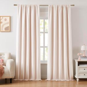 ZJDECOR 95 Inches Long Pink White Stripe Full Blackout Curtain Panels,Cotton Blended Drapes,Cottage Style Window Treatment for Living Room Bedroom,Back Tab Rod Pocket,55" Wx95 L(Pack of 2)