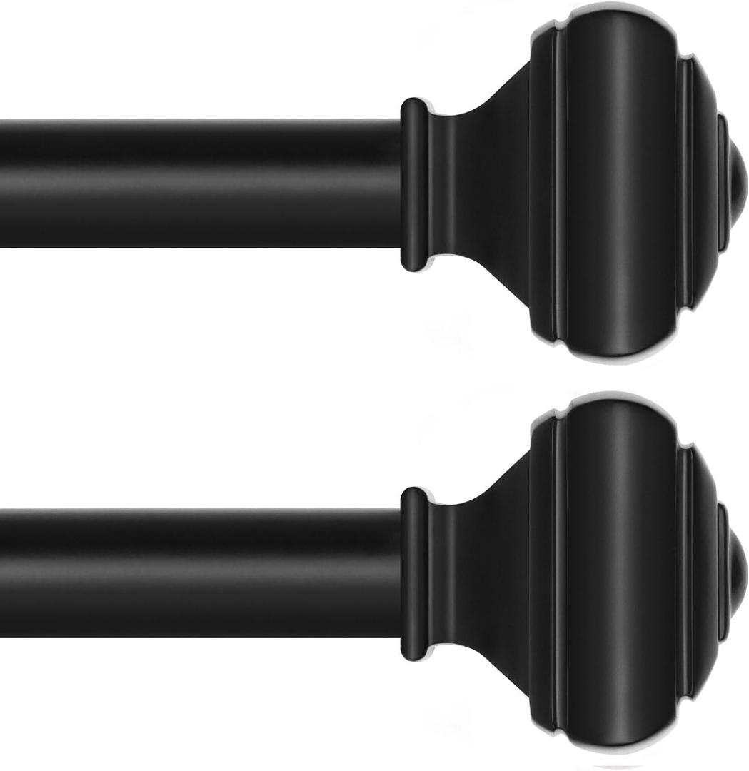 2 Pack Adjustable Curtain Rods for Windows, USFOOK 7/8 Inch Black Curtain Poles 32 to 58 Inch with Brackets, Splicing Decorative Drapery Rods with Square End