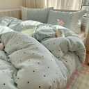 VM VOUGEMARKET Sage Green Bedding Set Twin 3 Pieces Black Dots Duvet Cover Set with Lace Edge-Soft Microfiber Princess Style Comforter Cover for Teen Girls-68x86 Inch (# Washed Micro 2)