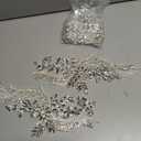 Handmade Rhinestones lace Trim Patches Handsewing Beads Bodice Applique for Dress DIY Accessories 1pair/Set (Silver)