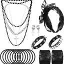 80s Costume Accessories for Women, Punk Fancy Dress Party Kit with Lace Headband Earrings Fishnet Gloves Necklace Bracelet for 80's Retro Themed