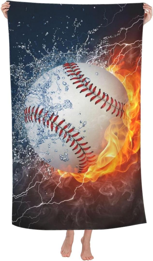 Baseball Sport Cool Ball Beach Towel Large Soft Absorbent Microfiber Quick Dry Oversized Bath Towels For Bathroom Men Boys Pool Camping Travel Swimming Picnic Sports