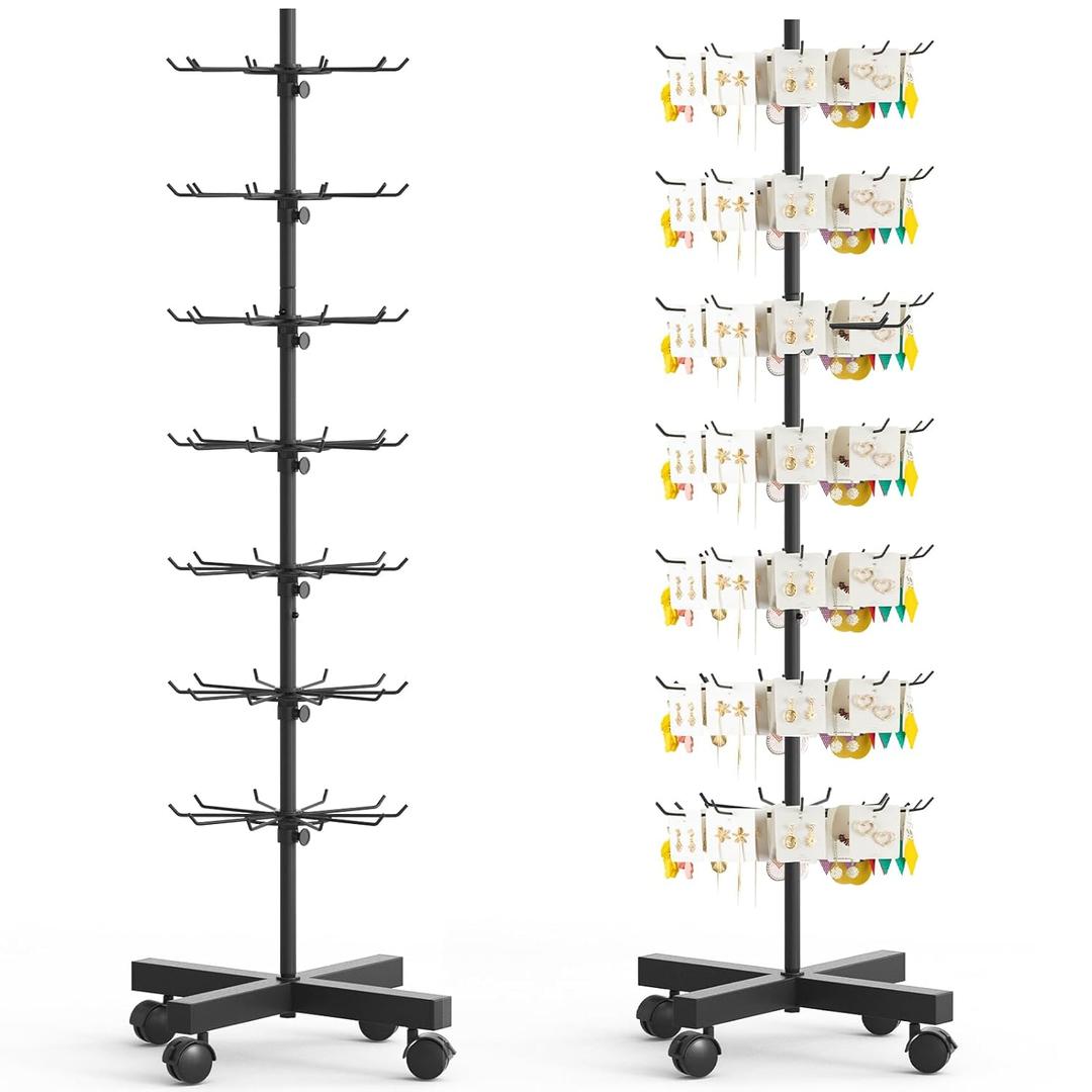 Retail Rotating Display Stand 7 Tier, Display Rack with Hooks for Store Display Movable Shop, Display Spinner Stand for Snacks Jewelry Keyring Hats Socks Toys
