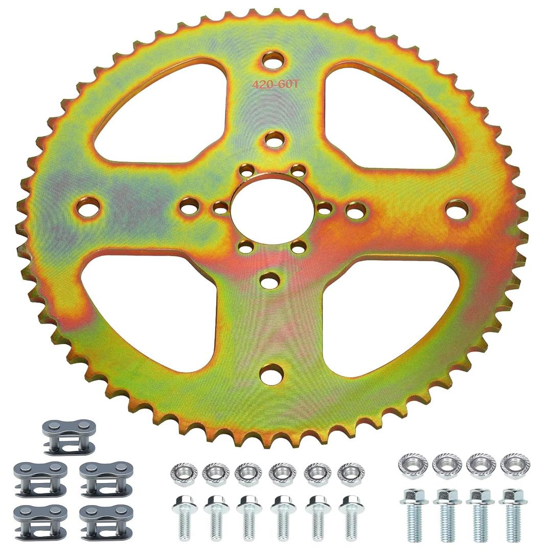 420 Sprocket 60 Tooth 40mm Bore Compatible with Mini Bike Coleman CT100U CC100X BT200X CT200U-EX CT200U Baja Doodlebug DB30 TrailMaster MB200 Monster Mega Moto 80cc Predator 212cc Engine Parts (Golden)