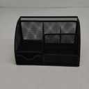 Mesh Metal Desktop Organizer Office Box with Pen Holder and Desktop Accessory Storage Basket, 7 Compartments, Black