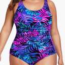 Daci Women Plus Size One Piece Swimsuit Athletic Tummy Control Ruched Bathing Suit with U-Back 20W