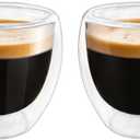 Double Wall Expresso Cups (Set of 2), 3 Ounce Glass Espresso Mugs - Clear, Double Walled, Insulated, Small Demitasse Cups for Espresso Machine - Microwave Safe