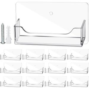 Wesiti 4 Pcs Business Card Holder Wall Mount Clear Acrylic Desk Visiting Card Holder Display Plastic Stand Door Desktop Organizer for Office Home Wall Mount Place on Table Fit 40-50 Business Cards