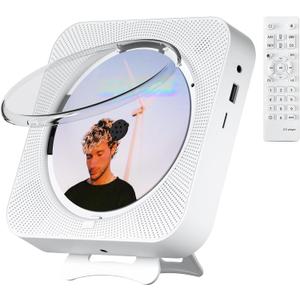 CD Player Portable Bluetooth Desktop CD Player for Home, Mini Cute CD Players for Kids, Built-in Dual Speakers and LED Display with Remote Control, Supports CD/FM Radio/USB/AUX/Timer/Repeat (Sliver)