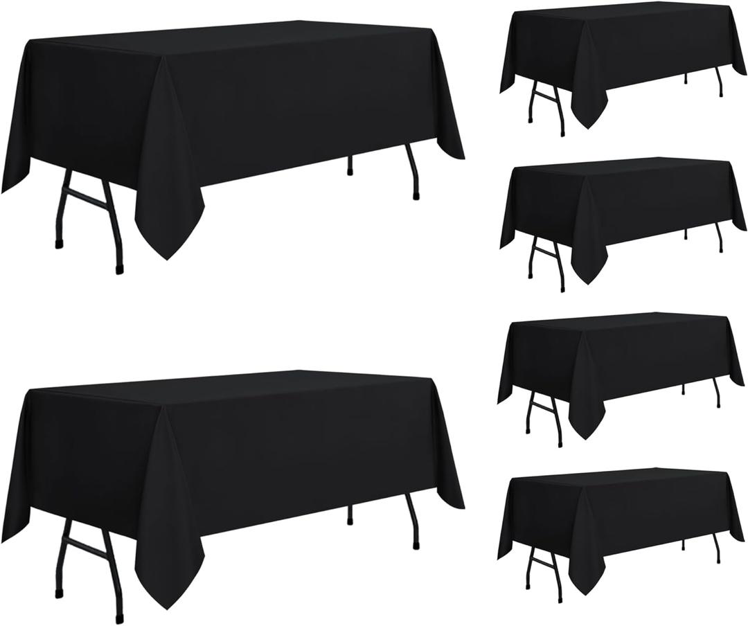 sancua 6 Pack Black Tablecloth 60 x 84 Inch, Rectangle Table Cloth for 4ft Tables - Stain and Wrinkle Resistant Washable Polyester Table Cover for Dining Wedding Banquet Party Buffet Restaurant