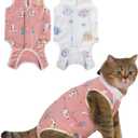 ANWA 2 Pack Cat Recovery Suit - Breathable Cat Onesie for Cats After Surgery Female, Kitten Surgery Recovery Suit Female Abdominal Wounds (Medium)