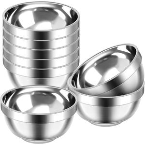 Mimorou 8 Pack 304 Stainless Steel Bowls Set 13oz Metal Double Walled Insulated Snack Mixing Lightweight Multipurpose Dinner Bowls for Ice Cream, Cereal, Snack