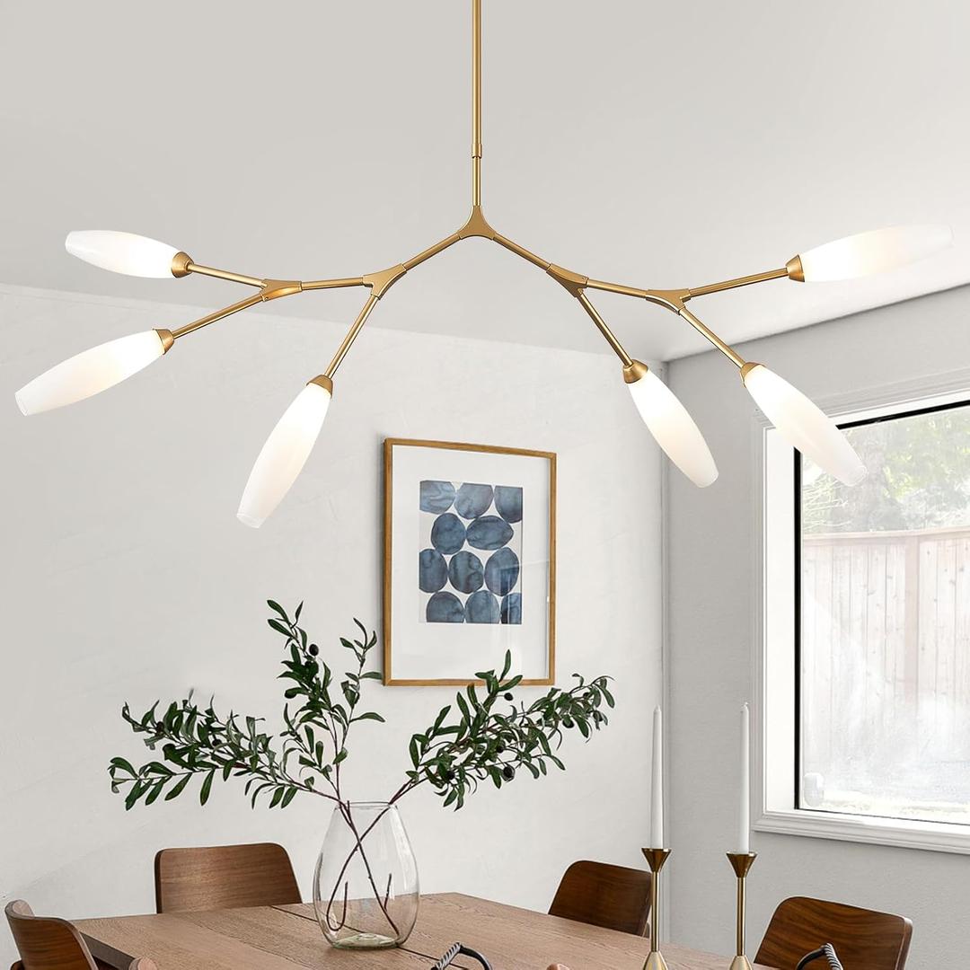 Modern 6-Light Chandelier Elegance Sputnik Chandeliers for Dining Room L50 Large Glass Chandelier Adjustable Branch Pendant Light Fixture for Living Room Kitchen Bedroom