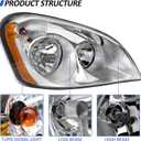 Headlights Assembly Compatible with 2008-2016 Freightliner Cascadia, Halogen Headlamps Assembly, Chrome Housing Clear Lens (Pair)
