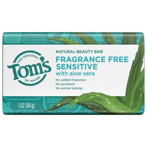 Tom's of Maine Natural Beauty Bar Soap for Sensitive Skin With Aloe Vera, Fragrance-Free, 5oz. 2 Pack