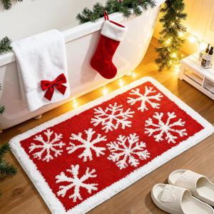 Tinideya Christmas Snowflake Bath Mat Non-Slip Absorbent Bathroom Rug Xmas Winter Holiday 20x32 Inch Soft Plush Bath Mats for Indoor Living Room Bedroom Decor