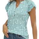 GUNEST Women's Polka Dot Green Tank Tops Lace Cap Sleeve Button Down V Neck Summer Casual Loose Fit 2024 Trendy Cute Sleeveless Shirts Blouse Tops, S