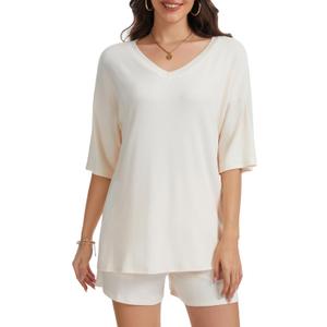 SALNIER Womens Lounge Set 2 Piece Summer Outfit Oversized (Beige, L)