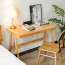 Cttasty Computer Desk with Drawers, Solid Wood Writing Desk, Mid Century Modern Home Office Desks, Oak Study Table, Small Desk for Bedroom, 29.1 H x 39.4 W x 21.7 D Inches, Natural