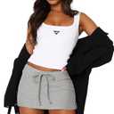 Women's Mini Skorts with Drawstring Mid Waist Side Split Bodycon Y2K Mini Skirt with Shorts (Gray, XS)