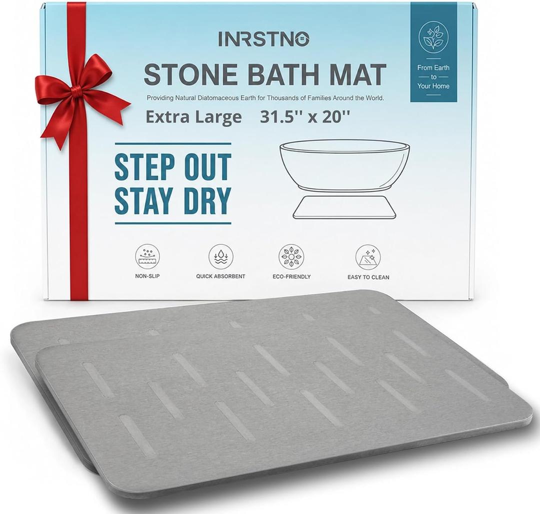 Extra Large Stone Bath Mat for Bathroom, Diatomite Bathmat, 2 Pack, 31.5" x 20"
