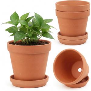 Riseuvo 6 Inch Terracotta Pots with Saucers 4 Pack Medium Clay Flower Pots with Drainage HoleClay Pot for Succulents, Cactus and Indoor Plants, Wedding Favors