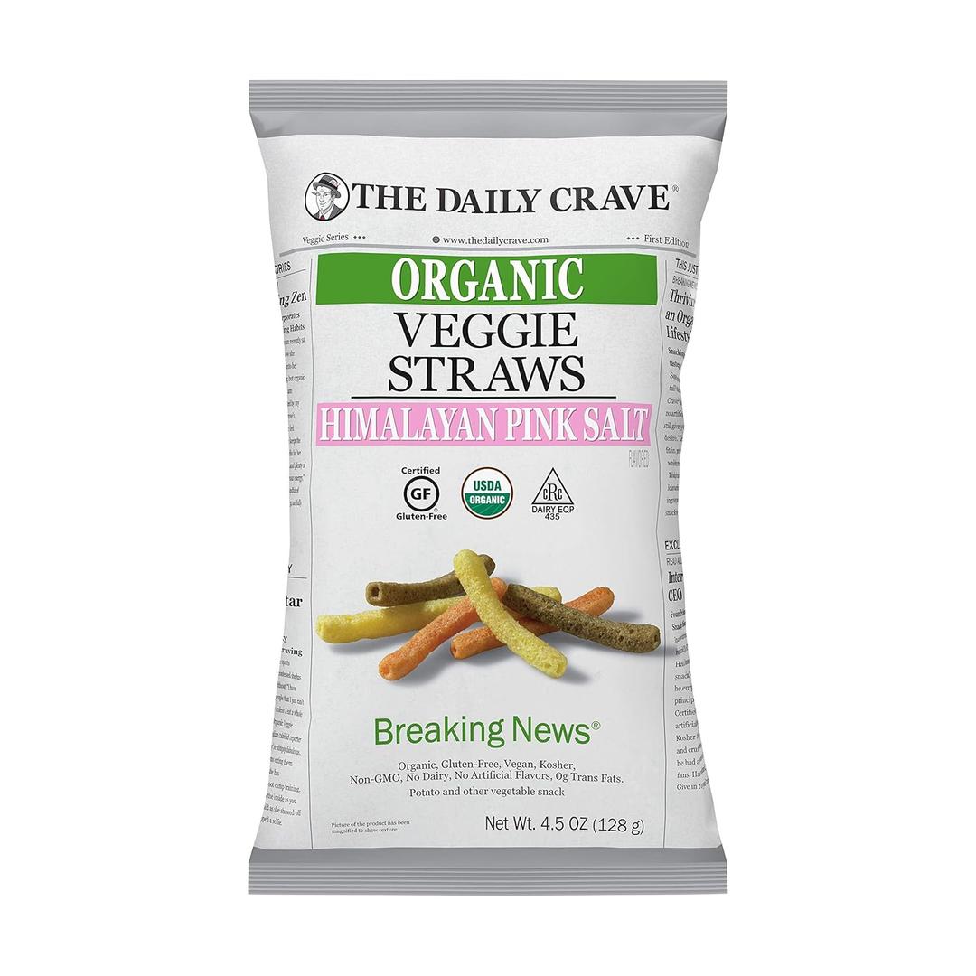 The Daily Crave Organic Veggie Straws, Crunchy Veggie with Himalayan Pink Salt, 4.5 Ounce (Pack Of 8) Gluten-Free, Vegan, Kosher, Crunchy
