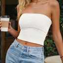 LILLUSORY Womens 2026 Summer Strapless Tube Tops Y2K Stretchy Bandeau Crop Clothes for Beach Vacation and Going Out (White, M)