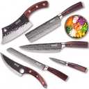 Jikko New Reinforced Carbon Steel Japanese Kitchen Knife Set DiamondRazor Series Ultra Sharp Japanese Knife Set & Chef Knife Set with Mahogany Wood Handles Professional Chef's Knives