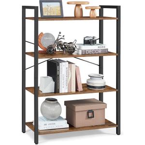 VASAGLE 4-Tier Tall Bookshelf, Large Bookcase with Steel Frame, Deep Book Shelf for Living Room, Home Office, Study, 11.8 x 31.5 x 47 Inches, Industrial Style, Honey Brown and Black ULLS140K01