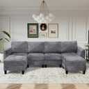 COLAMY 118" U-Shaped Sectional Couch, 4-Seat Modular Sofa with 2 Ottomans and Foldable Side Table, Grey for Living Room
