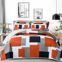2 Piece Orange Grey Quilt Set Twin Size Black White Gray Geometric Reversible Bedding Set Microfiber Lightweight Bedspread Coverlet with 1 Sham Modern Bed Covers for All Season, 68''x86''