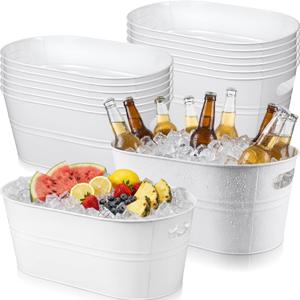 12 Pcs Galvanized Tub 3 Gallon Metal Ice Buckets for Parties Beverage Tub Large Drink Beer Wine Bucket with Handles Champagne Cocktails Cooling for Parties Mimosa Bar Supplies (White)