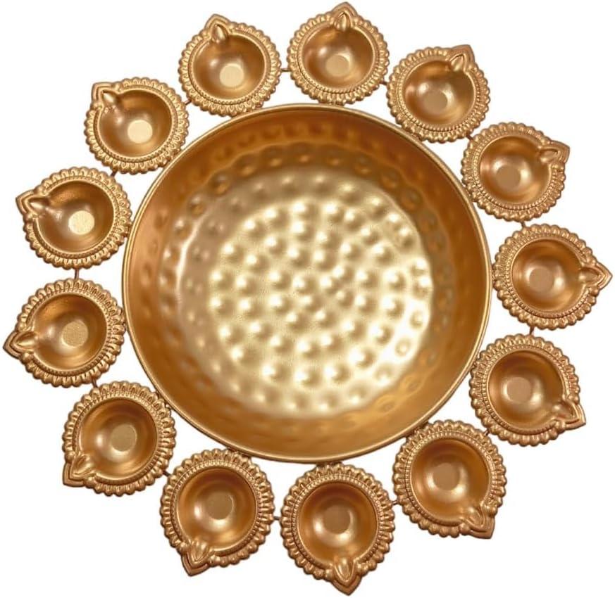 INDACORIFY Urli Bowl Diya Flower Shape Decorative Handcrafted Floating Flowers with Tea Light Candles Home Office Rooms and Table Decor Diwali Decoration Home Decor