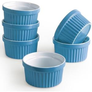 homEdge Porcelain Ramekins Set, 240 ml / 8 Fl Ounces Ice Cream Bowl, Creme Brûlée Ramekins Soufflé Cup for Baking, Set of 6 Blue