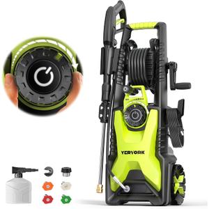 Adjustable 4000 Max PSI Pressure Washer, 2 Max GPM Power Washer with 33 FT Hose Reel, Steel Wand, 500ml Foam Cannon, 4-Nozzle Set, Electric Pressure Washer for Cars, Fences, Patios