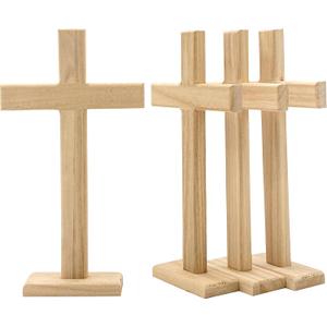 12 Inch 4 Pack Wood Cross Unfinished Wooden Crosses Unpainted Tabletop Cross for Crafts