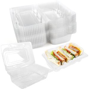 50 Pcs Disposable Sturdy Plastic Hinged Food Containers with Clear Lids, Clamshell Take Out Loaf Containers, Clear To Go Box Cake Slice Salad Pastry Sandwich Container(7.2'' x 4.8'' x 2.8'')