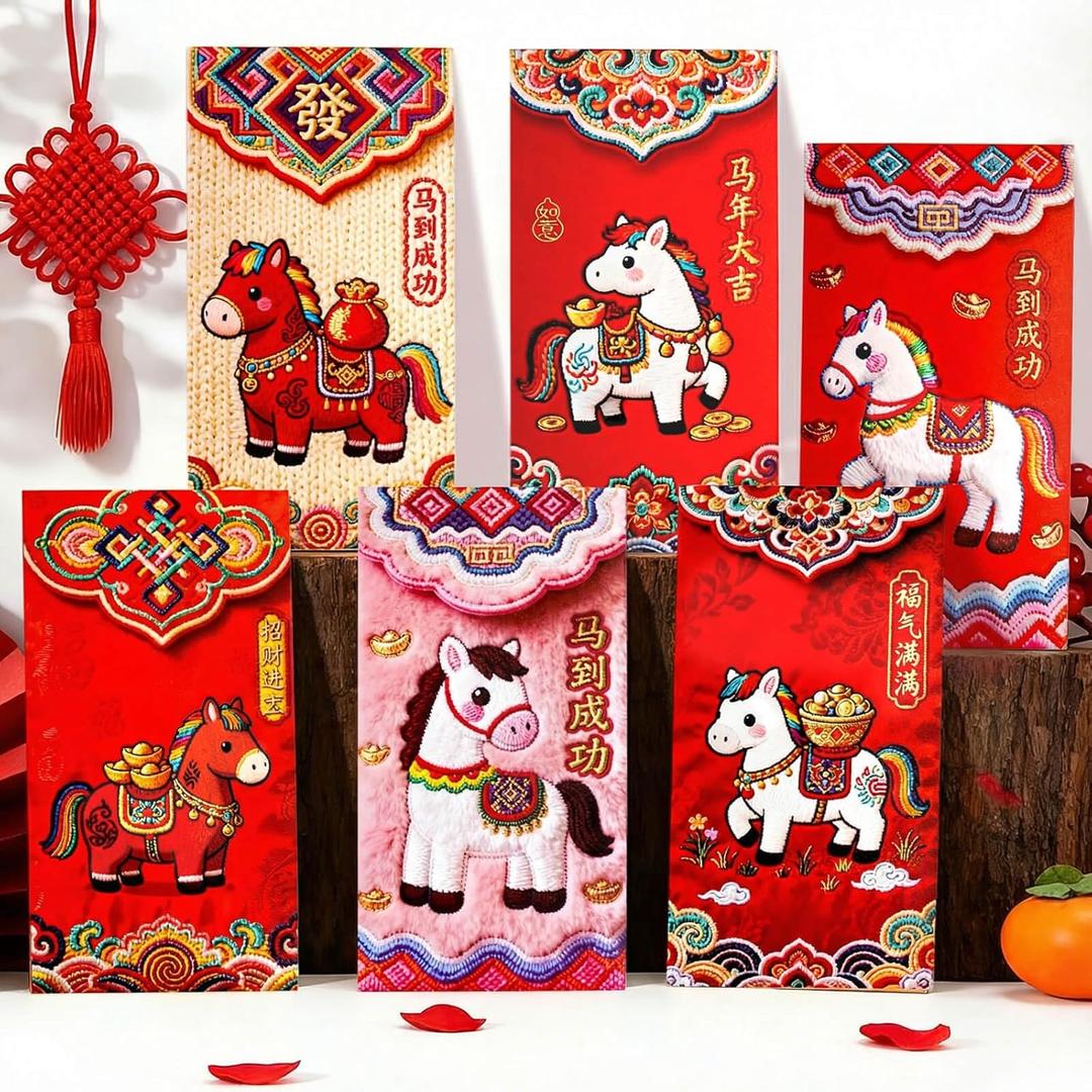 36PCS Chinese Red Envelopes, 2026 Year of the Horse New Year Red Envelopes, Suitable for Spring Festival, Weddings, Birthday Gifts, And Various Gatherings, Used to Hold Lucky Money and Gift Money
