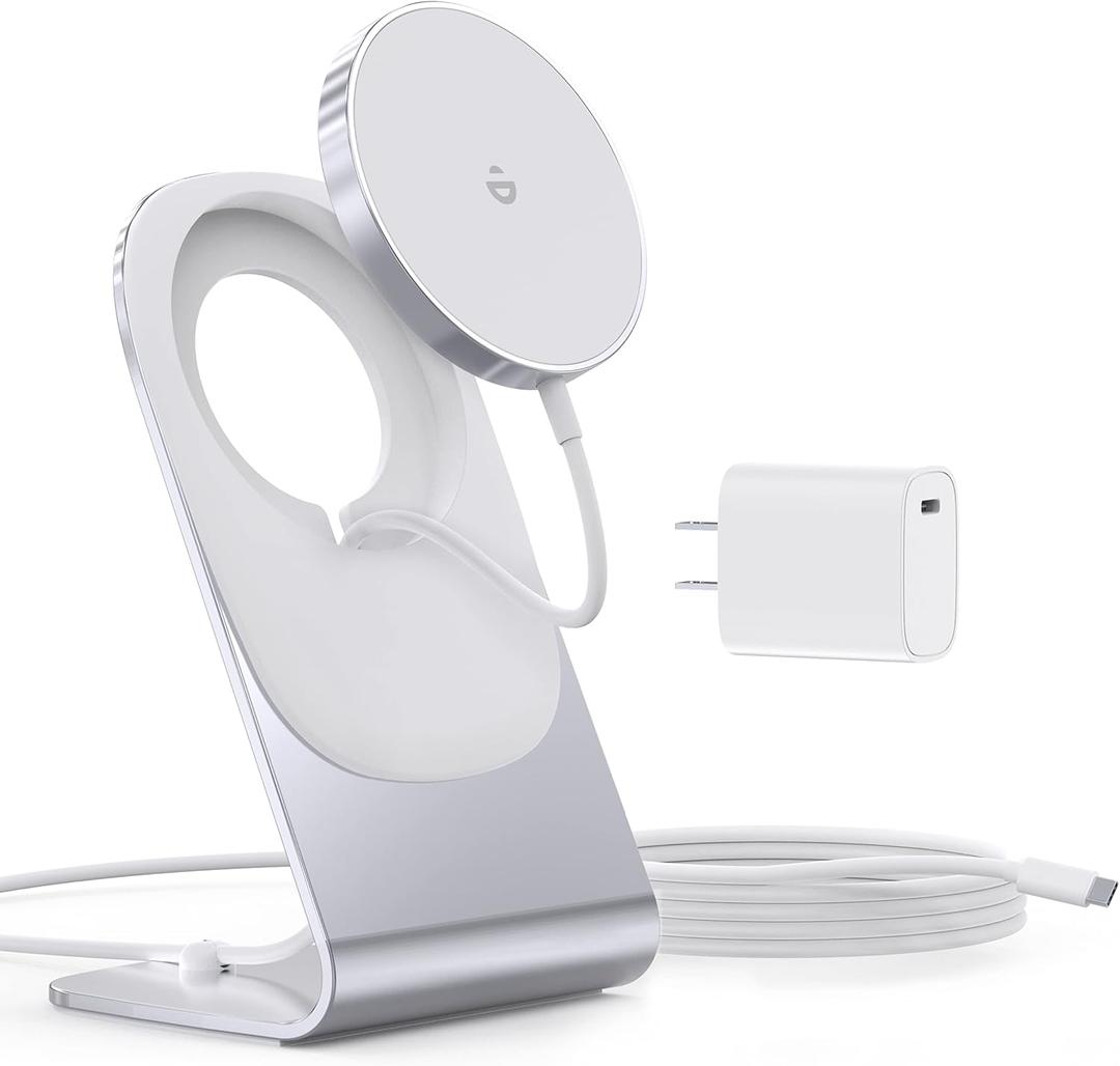 Magnetic Wireless Charger for iPhone 17/16/15/14/13/12 - Mag Charger+20W USB C Adapter, Fast Wireless Charging Stand/Pad with 5ft USB-C Cable for iPhone 17/16/15/14/13/12, Airpod-Gift for Men & Women (Silver)