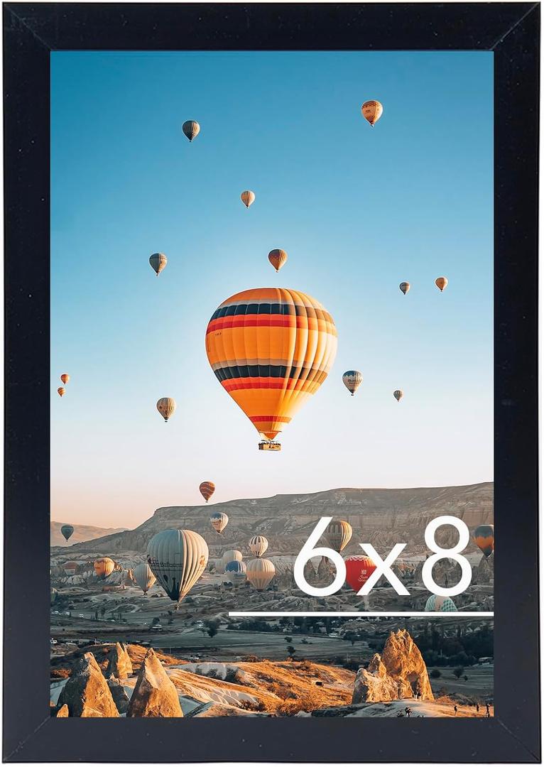 JCJMY 6x8 Picture Frame Black for Wall Hanging or Tabletop, Wall Mounting Horizontally or Vertically, 6 x 8 Wall Gallery Poster Photo Frame with Shatter Resistant Plexiglass, Black