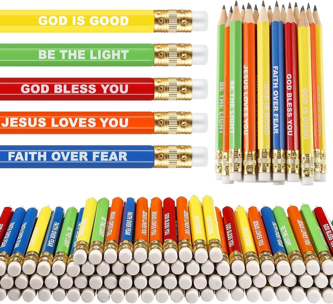 Jetec 100 Pcs Mini Pencils Bulk Inspirational Golf Wooden Half Pencils with Eraser and Motivational Sayings Back to School Gifts for Kids Student Teacher First Day of School(Rainbow Color)